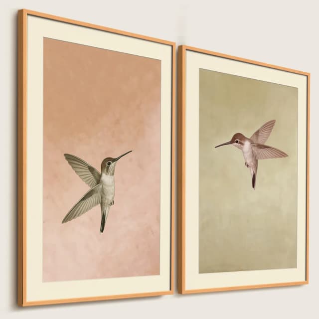 Kit Quadros Decorativos - Casal de Beija-Flor