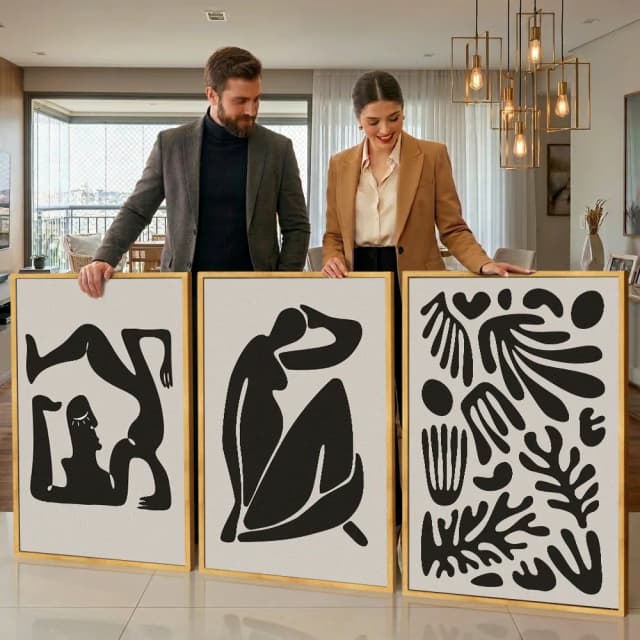 Kit Quadros Decorativos Henry Matisse Escultura BW